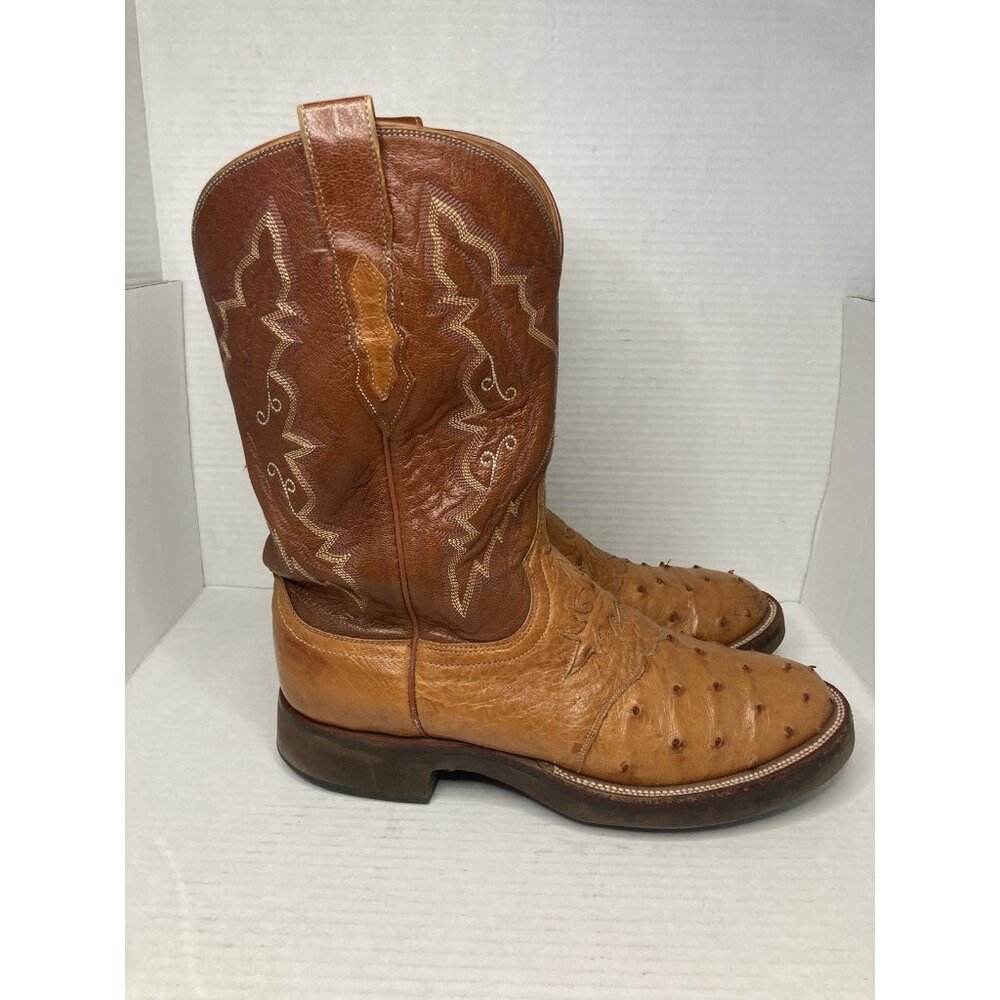 Vintage Lucchese 2000 Cognac Tan Ostrich Roper Leather Boots 9.5 D T4117HD